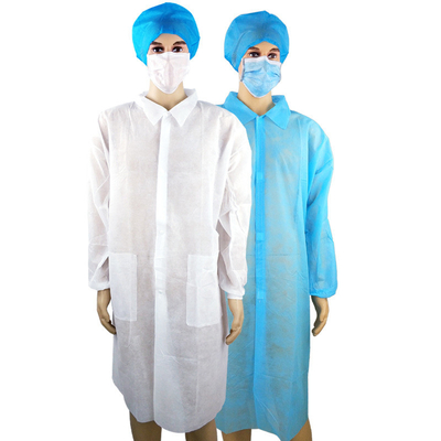 Beyaz Mavi SMS Tek Kullanımlık Laboratuvar Önlüğü M / L / XL OEM